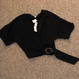 TOPSHOP Black Buckle wrap crop top